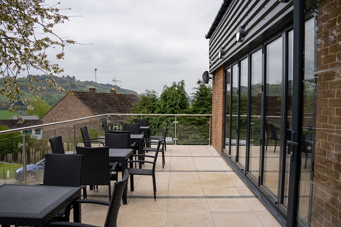 View from Farmer&rsquo;s View Front Terrace to Riber Castle