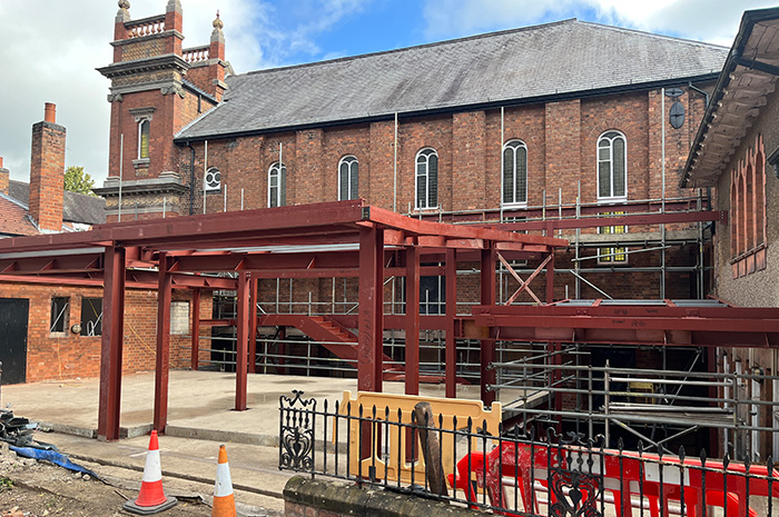 Girders in position at The Link Centre show the new foyer taking shape
